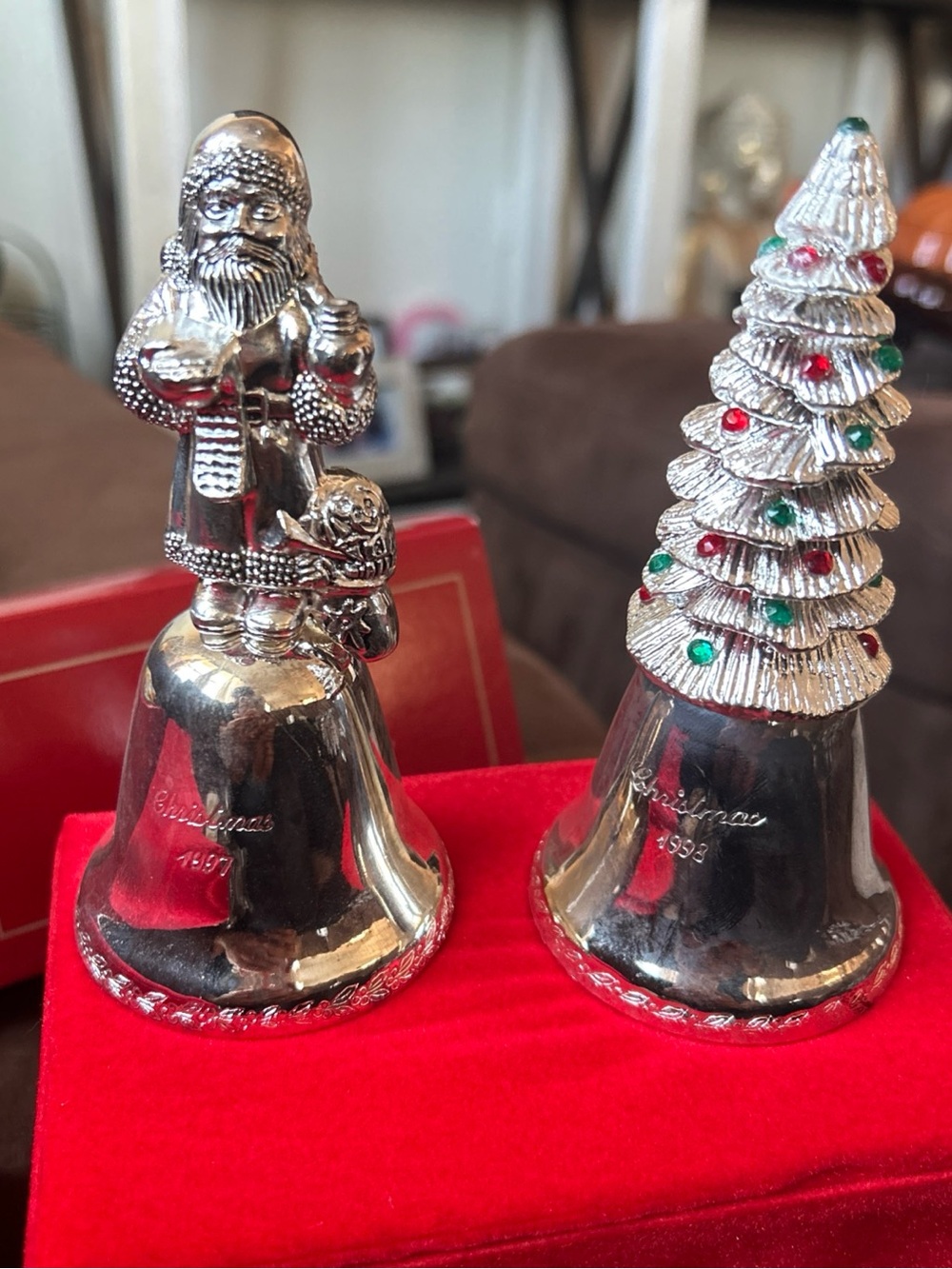 MADISON AVENUE MAKING SPIRITS BRIGHT Bells Silverplated 1997-1998 in Velvet Boxe